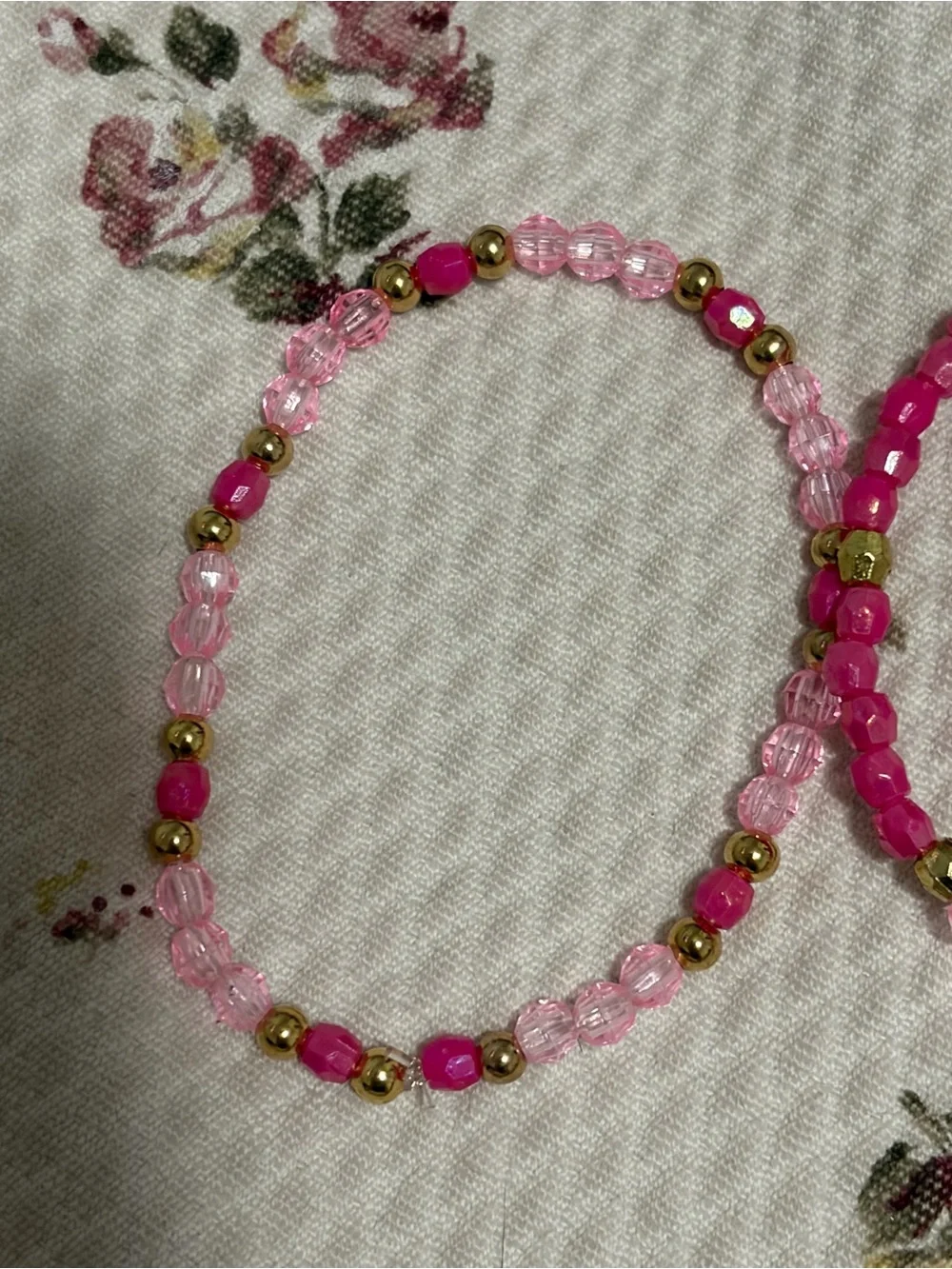 Barbie Pink Beaded Bracelet Trio with Heart & Initial Charms